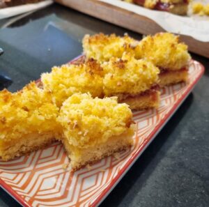 Jam Coconut Slice on plate