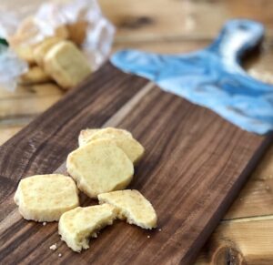 Cheese and Chilli Biscuits on wooden Board