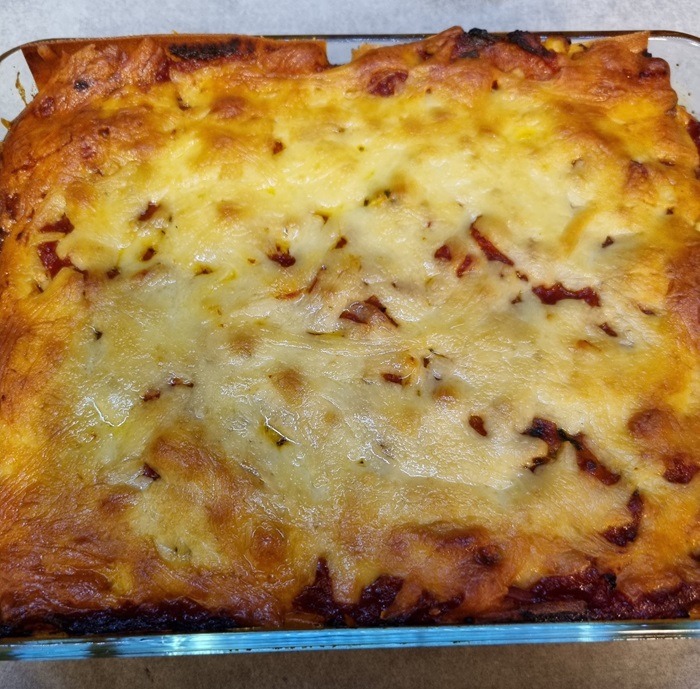 Pumpkin and spinach lasagne cooked