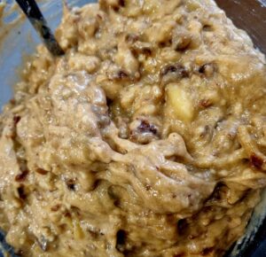 Date & Walnut Loaf mixture in a bowl