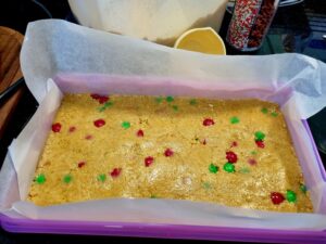 Uniced Christmas M&M slice